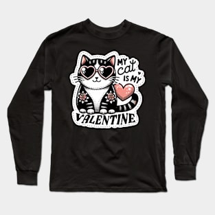 My Cat is My Valentine - Cute Cat in Heart Sunglasses Long Sleeve T-Shirt